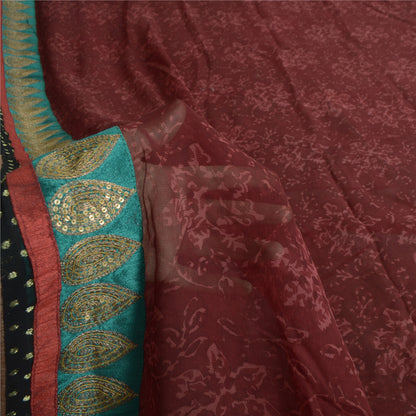 Sanskriti Vintage Sarees Dark Red Pure Georgette Silk Printed Sari Craft Sustainable Fabric