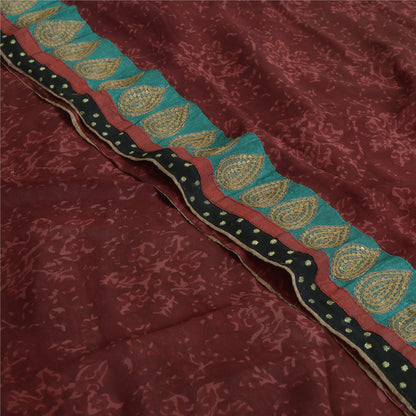 Sanskriti Vintage Sarees Dark Red Pure Georgette Silk Printed Sari Craft Sustainable Fabric