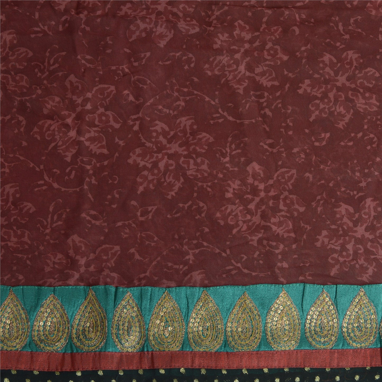 Sanskriti Vintage Sarees Dark Red Pure Georgette Silk Printed Sari Craft Sustainable Fabric