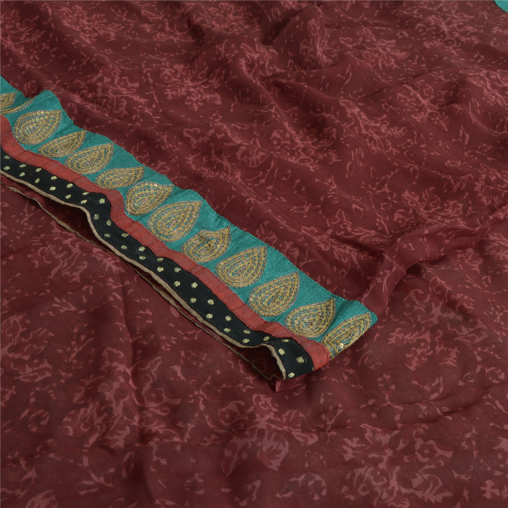 Sanskriti Vintage Sarees Dark Red Pure Georgette Silk Printed Sari Craft Sustainable Fabric