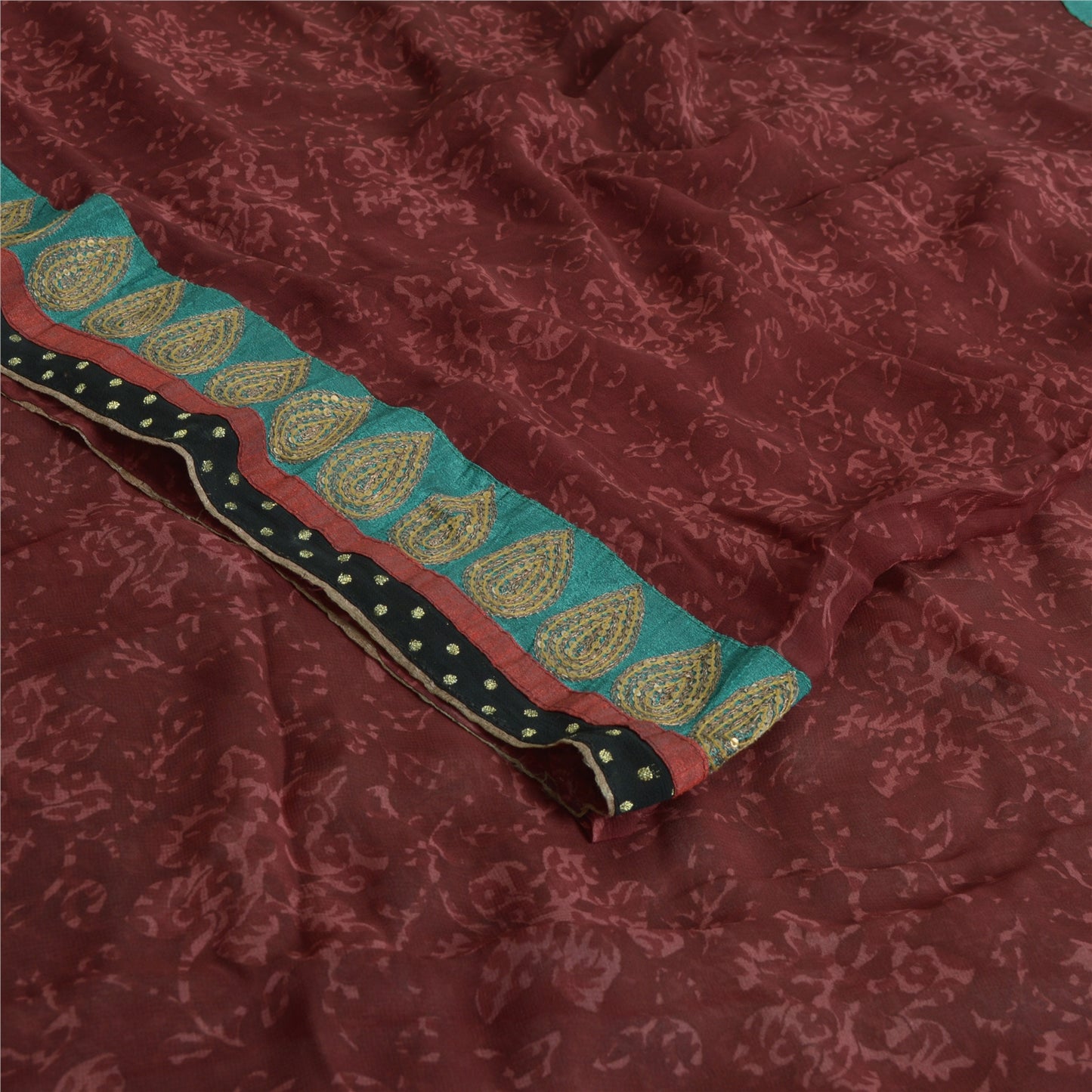 Sanskriti Vintage Sarees Dark Red Pure Georgette Silk Printed Sari Craft Sustainable Fabric