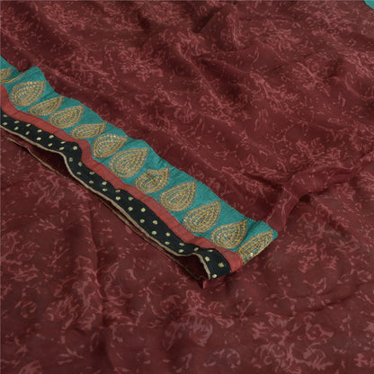 Sanskriti Vintage Sarees Dark Red Pure Georgette Silk Printed Sari Craft Sustainable Fabric