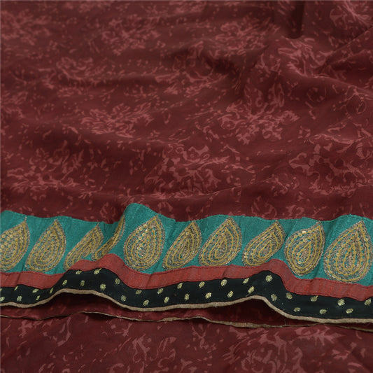 Sanskriti Vintage Sarees Dark Red Pure Georgette Silk Printed Sari Craft Sustainable Fabric