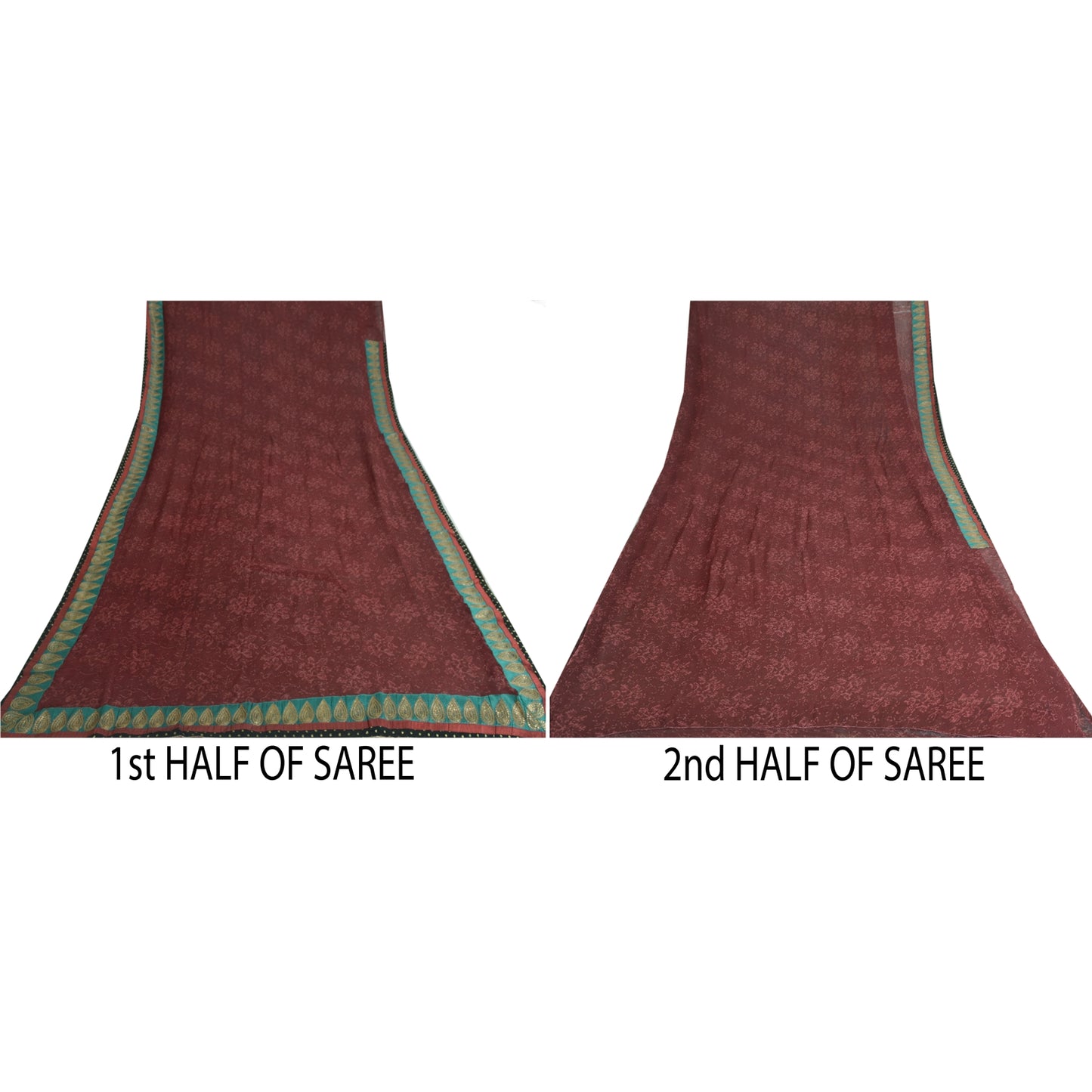 Sanskriti Vintage Sarees Dark Red Pure Georgette Silk Printed Sari Craft Sustainable Fabric