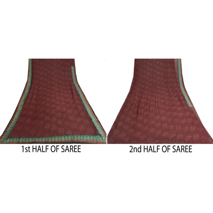 Sanskriti Vintage Sarees Dark Red Pure Georgette Silk Printed Sari Craft Sustainable Fabric