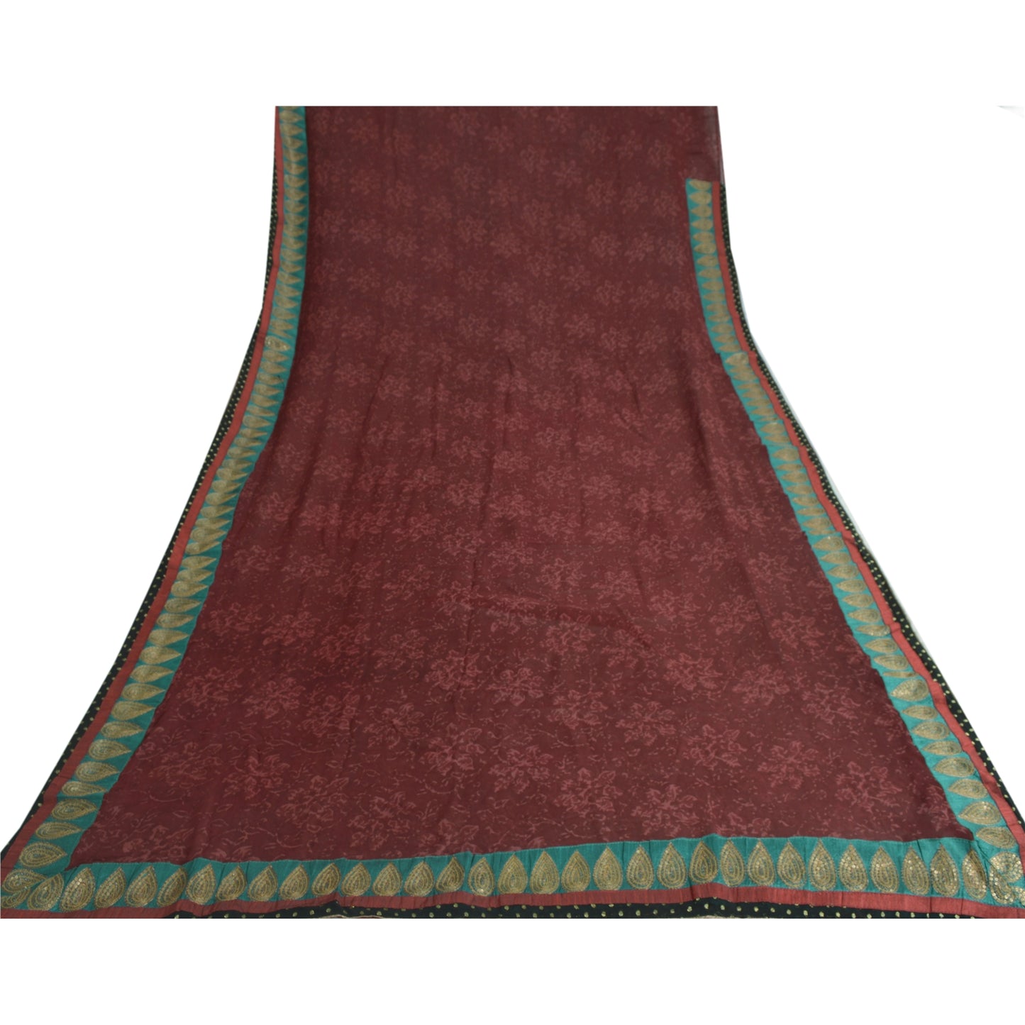 Sanskriti Vintage Sarees Dark Red Pure Georgette Silk Printed Sari Craft Sustainable Fabric