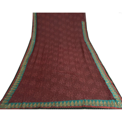 Sanskriti Vintage Sarees Dark Red Pure Georgette Silk Printed Sari Craft Sustainable Fabric