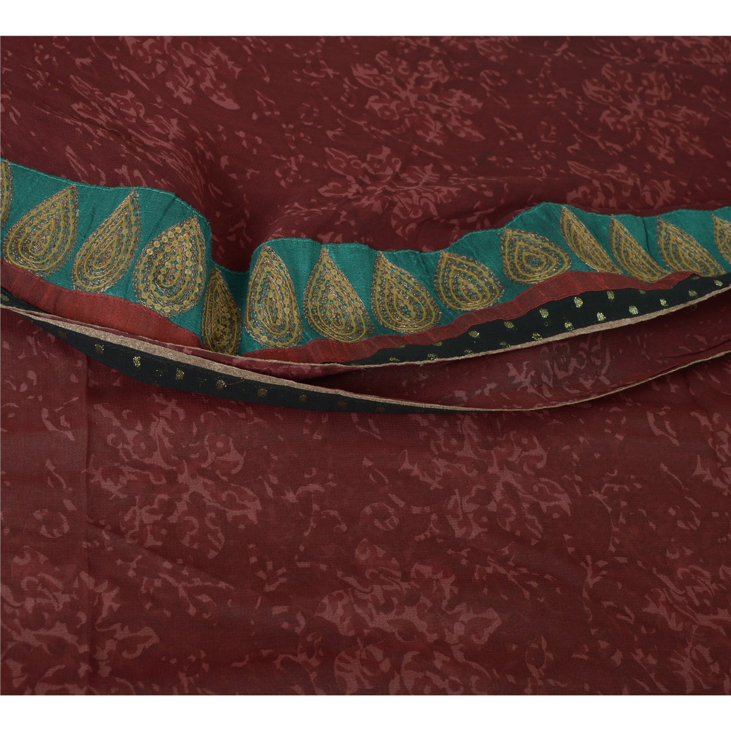 Sanskriti Vintage Sarees Dark Red Pure Georgette Silk Printed Sari Craft Sustainable Fabric