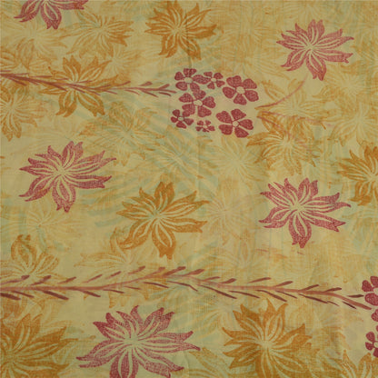 Sanskriti Vintage Sarees Pale-Yellow Pure Georgette Printed Sari Craft Sustainable Fabric