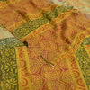 Sanskriti Vintage Sarees Pale-Yellow Pure Georgette Printed Sari Craft Sustainable Fabric