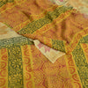 Sanskriti Vintage Sarees Pale-Yellow Pure Georgette Printed Sari Craft Sustainable Fabric