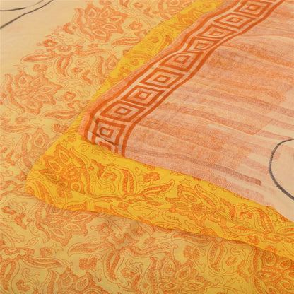 Sanskriti Vintage Sarees Yellow Pure Georgette Silk Printed Sari Craft Sustainable Fabric