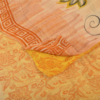 Sanskriti Vintage Sarees Yellow Pure Georgette Silk Printed Sari Craft Sustainable Fabric