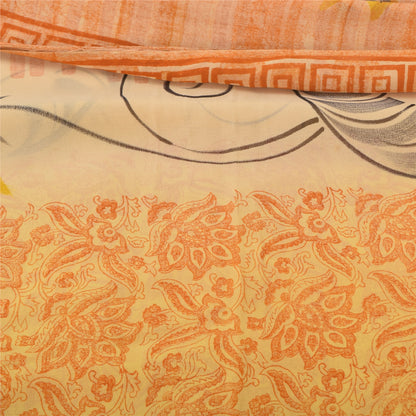 Sanskriti Vintage Sarees Yellow Pure Georgette Silk Printed Sari Craft Sustainable Fabric