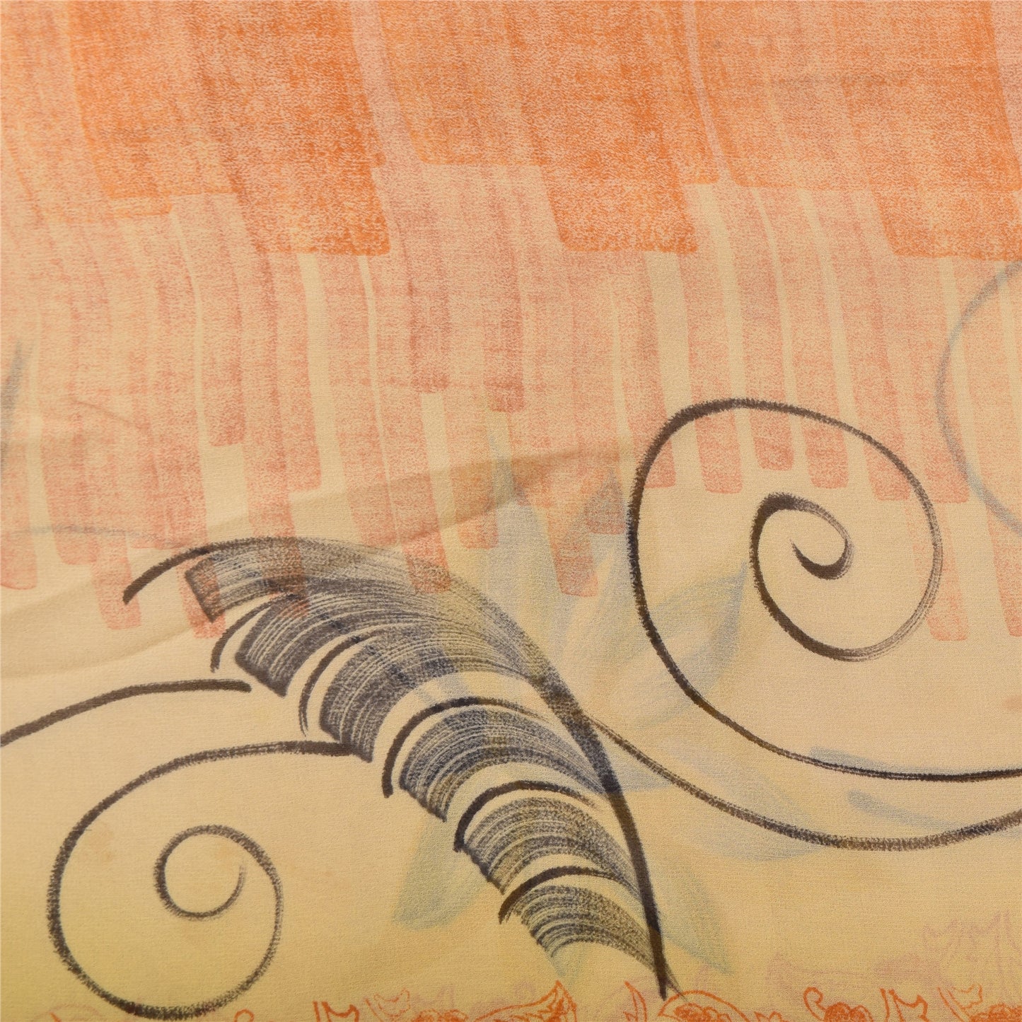 Sanskriti Vintage Sarees Yellow Pure Georgette Silk Printed Sari Craft Sustainable Fabric