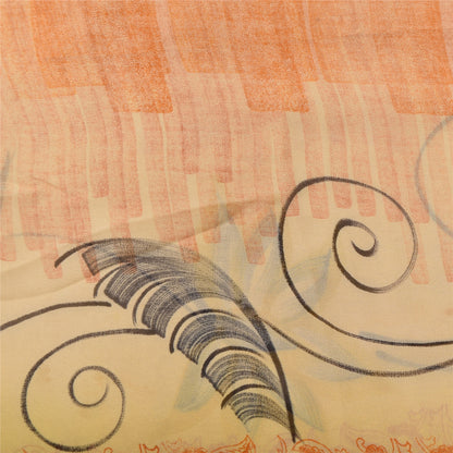 Sanskriti Vintage Sarees Yellow Pure Georgette Silk Printed Sari Craft Sustainable Fabric