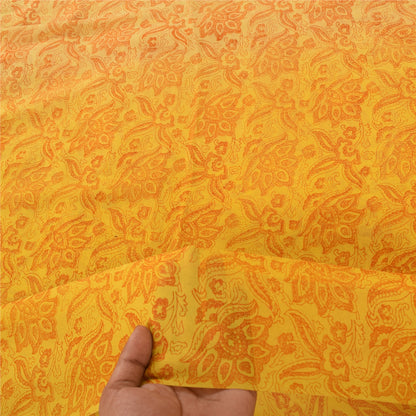 Sanskriti Vintage Sarees Yellow Pure Georgette Silk Printed Sari Craft Sustainable Fabric