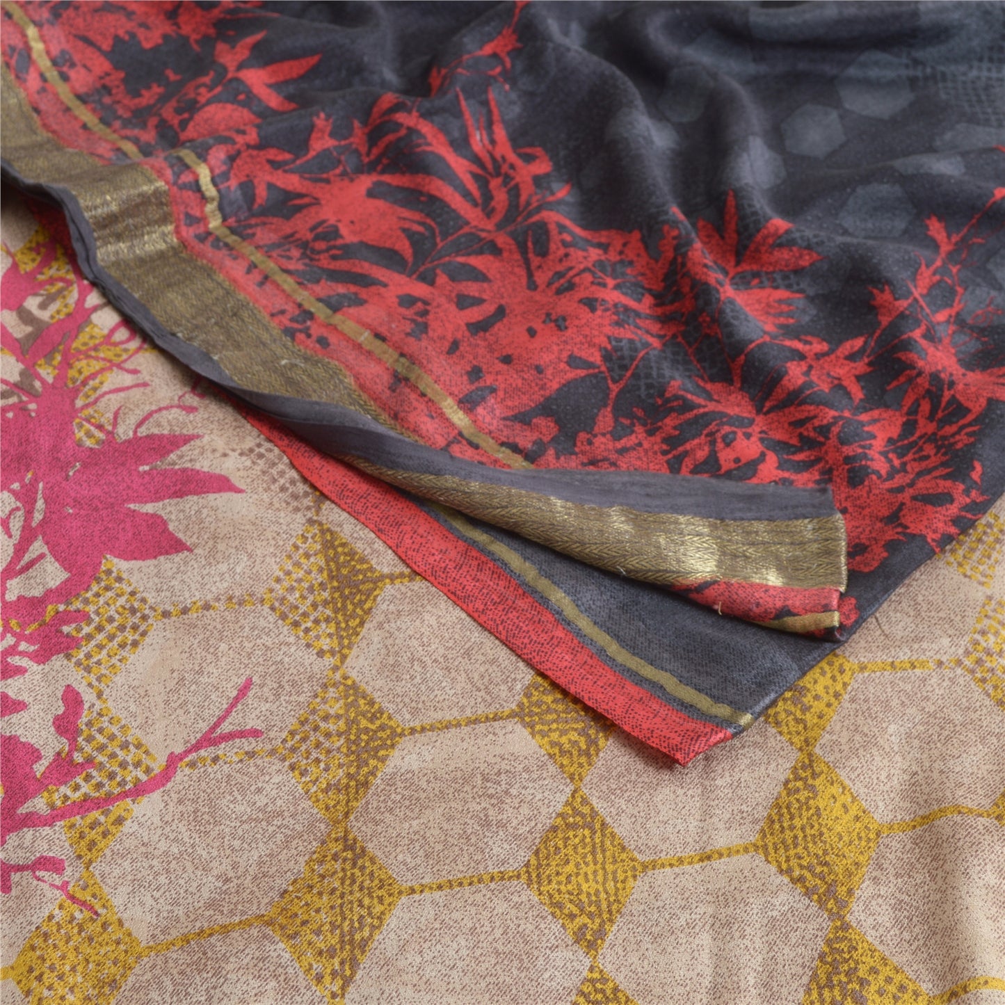 Sanskriti Vintage Sarees Pure Georgette Silk Printed Woven Sari Craft Fabric