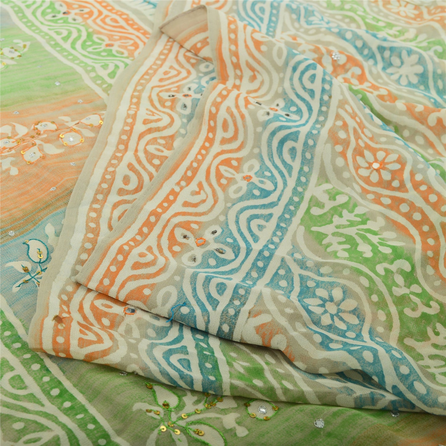 Санскритские винтажные сари из многослойного чистого жоржета с принтом/ручной вышивкой бисером из экологически чистой ткани для сари