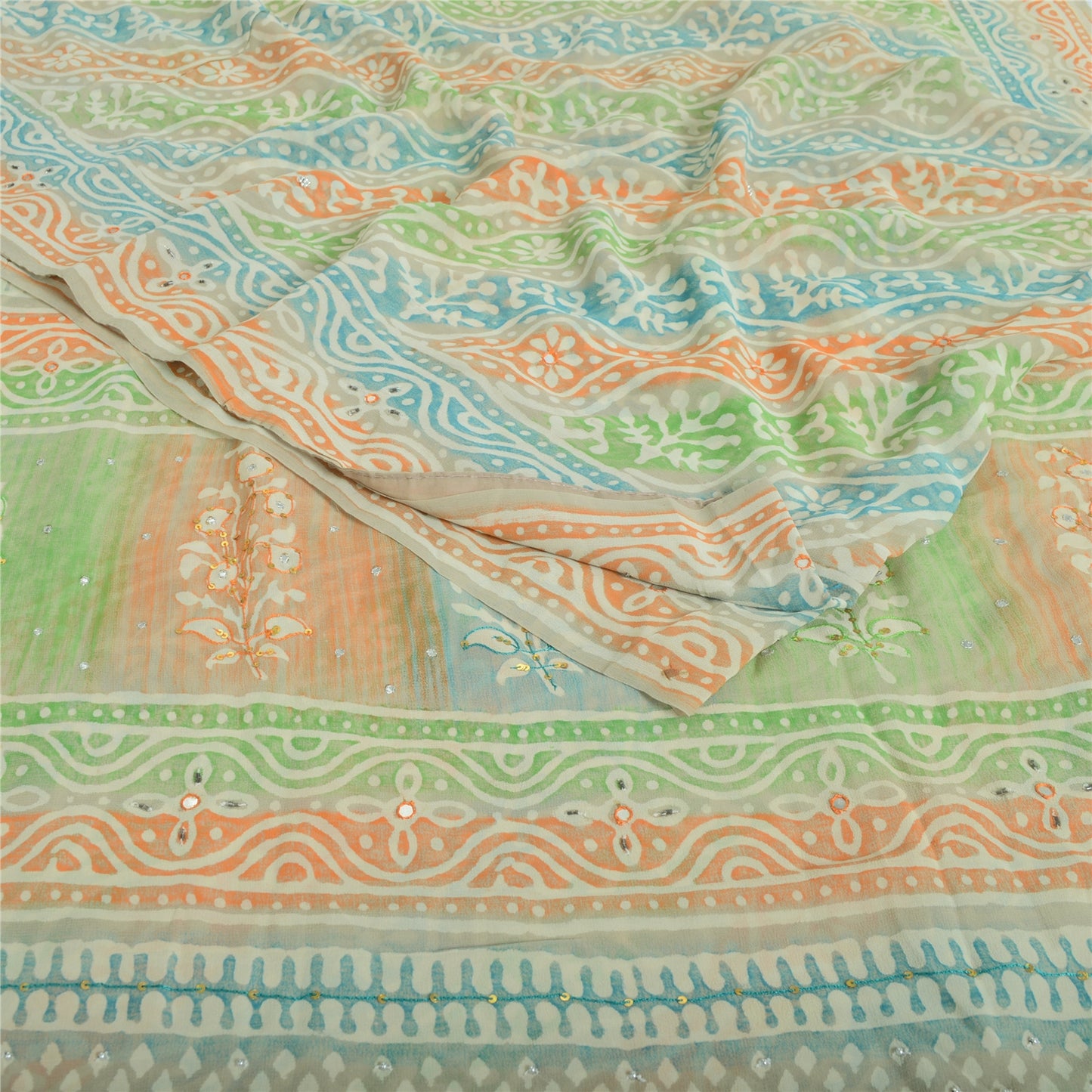 Санскритские винтажные сари из многослойного чистого жоржета с принтом/ручной вышивкой бисером из экологически чистой ткани для сари