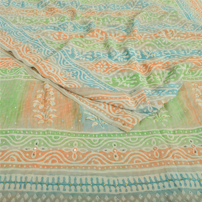 Санскритские винтажные сари из многослойного чистого жоржета с принтом/ручной вышивкой бисером из экологически чистой ткани для сари