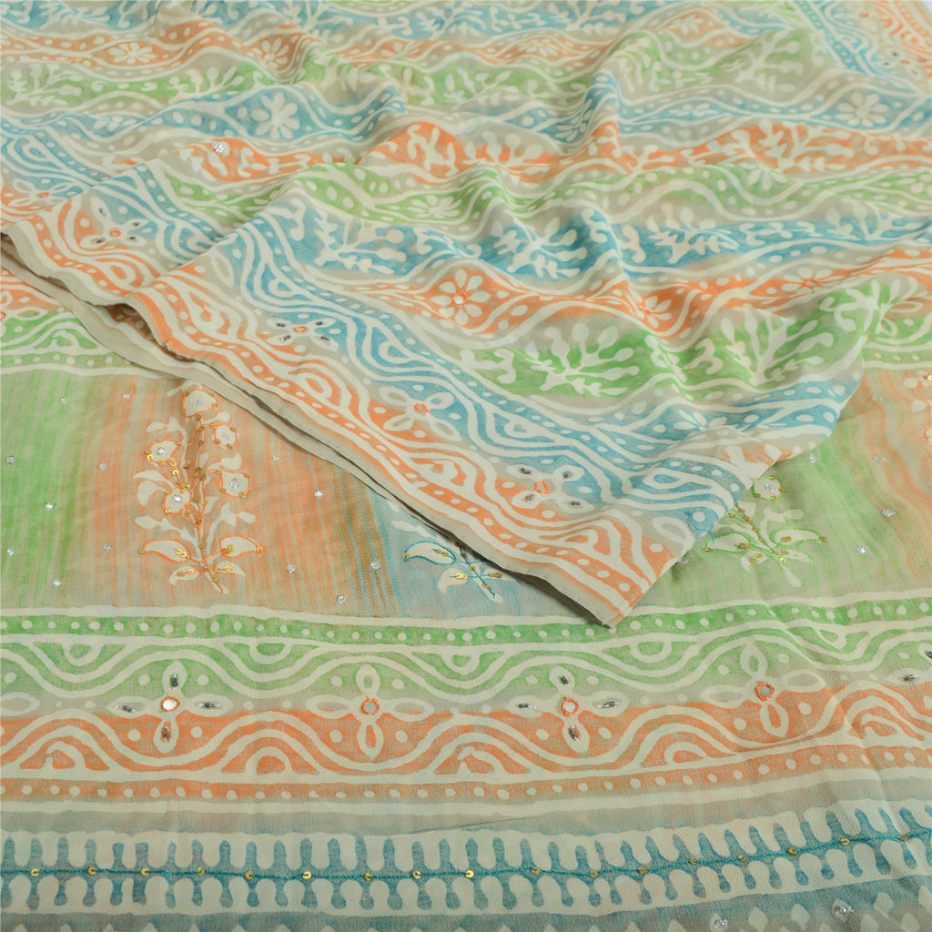 Санскритские винтажные сари из многослойного чистого жоржета с принтом/ручной вышивкой бисером из экологически чистой ткани для сари