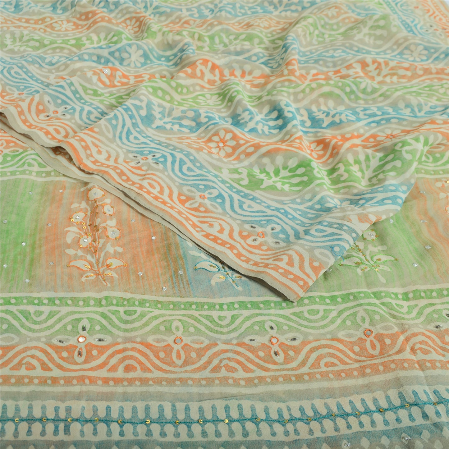 Санскритские винтажные сари из многослойного чистого жоржета с принтом/ручной вышивкой бисером из экологически чистой ткани для сари