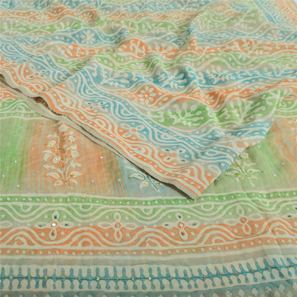 Санскритские винтажные сари из многослойного чистого жоржета с принтом/ручной вышивкой бисером из экологически чистой ткани для сари