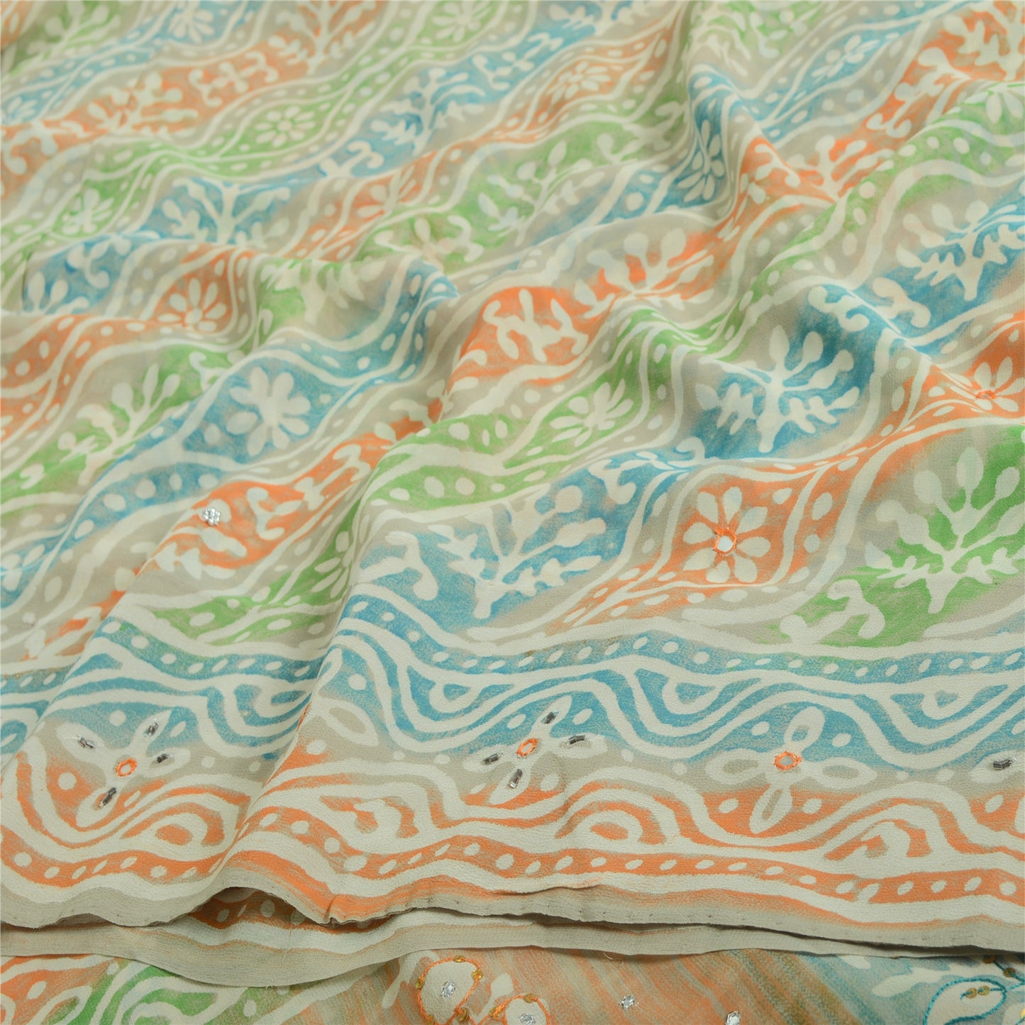 Санскритские винтажные сари из многослойного чистого жоржета с принтом/ручной вышивкой бисером из экологически чистой ткани для сари