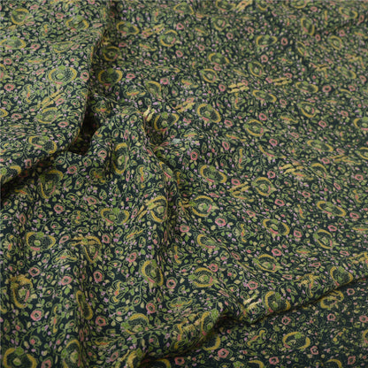Sanskriti Vintage Sarees Dark Green Pure Georgette Silk Print Sari Craft Sustainable Fabric