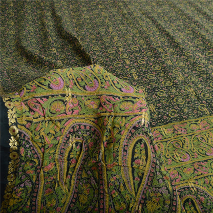 Sanskriti Vintage Sarees Dark Green Pure Georgette Silk Print Sari Craft Sustainable Fabric