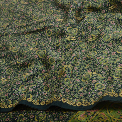 Sanskriti Vintage Sarees Dark Green Pure Georgette Silk Print Sari Craft Sustainable Fabric