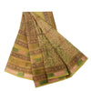Sanskriti Vintage Sarees Olive Green Pure Georgette Silk Print Sari Craft Sustainable Fabric