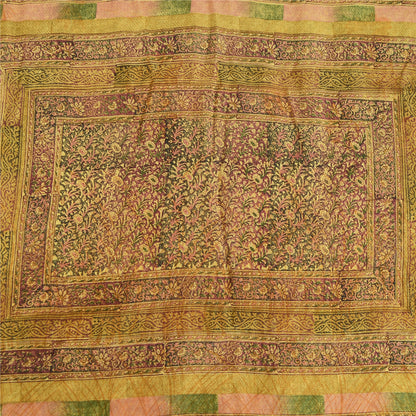 Sanskriti Vintage Sarees Olive Green Pure Georgette Silk Print Sari Craft Sustainable Fabric