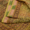 Sanskriti Vintage Sarees Olive Green Pure Georgette Silk Print Sari Craft Sustainable Fabric