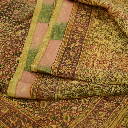 Sanskriti Vintage Sarees Olive Green Pure Georgette Silk Print Sari Craft Sustainable Fabric