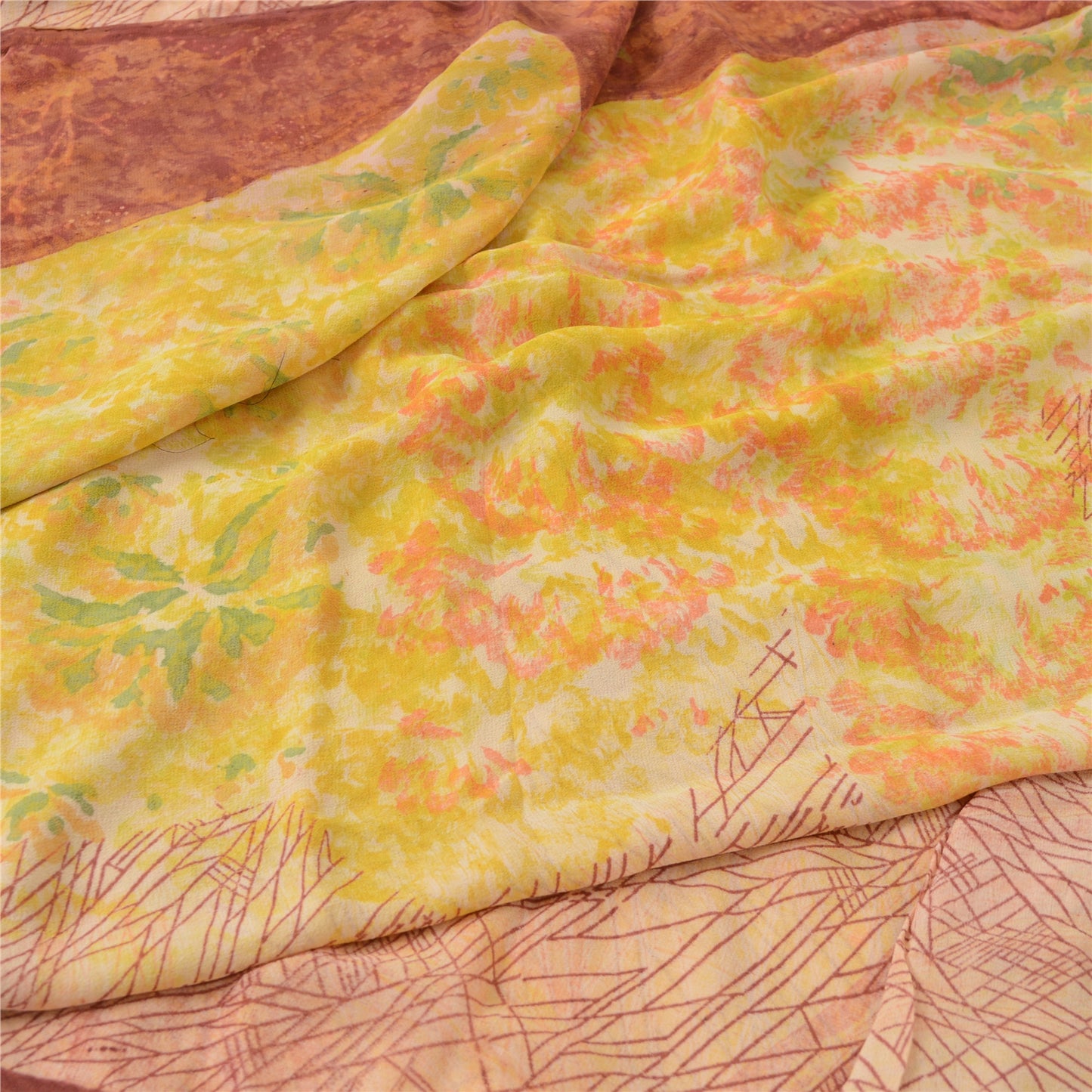 Sanskriti Vintage Sarees Multi Pure Georgette Silk Printed Sari Craft Sustainable Fabric