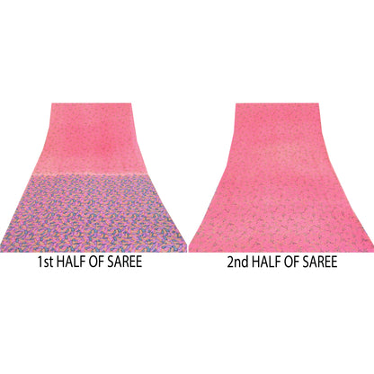 Sanskriti Vintage Sarees Pink Pure Georgette Silk Printed Sari 6yd Craft Sustainable Fabric