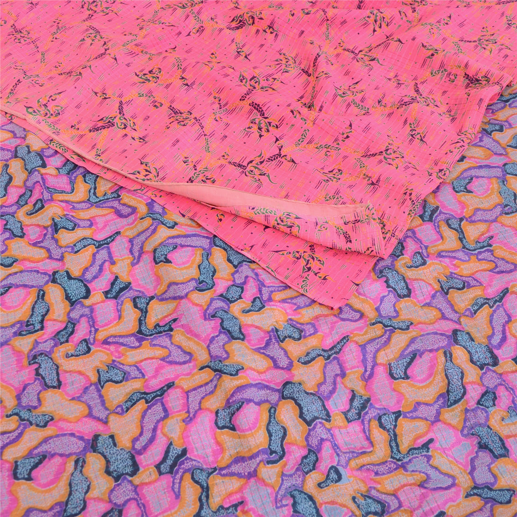 Sanskriti Vintage Sarees Pink Pure Georgette Silk Printed Sari 6yd Craft Sustainable Fabric