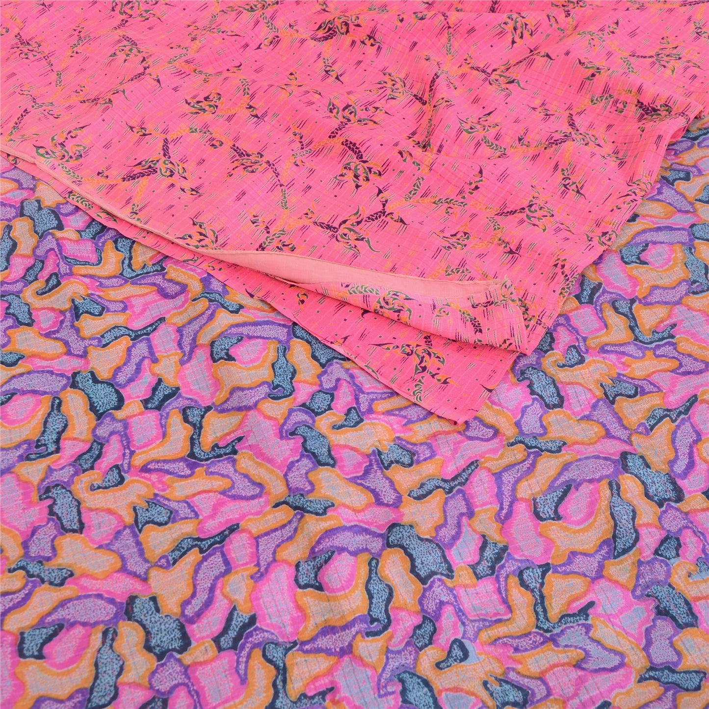 Sanskriti Vintage Sarees Pink Pure Georgette Silk Printed Sari 6yd Craft Sustainable Fabric