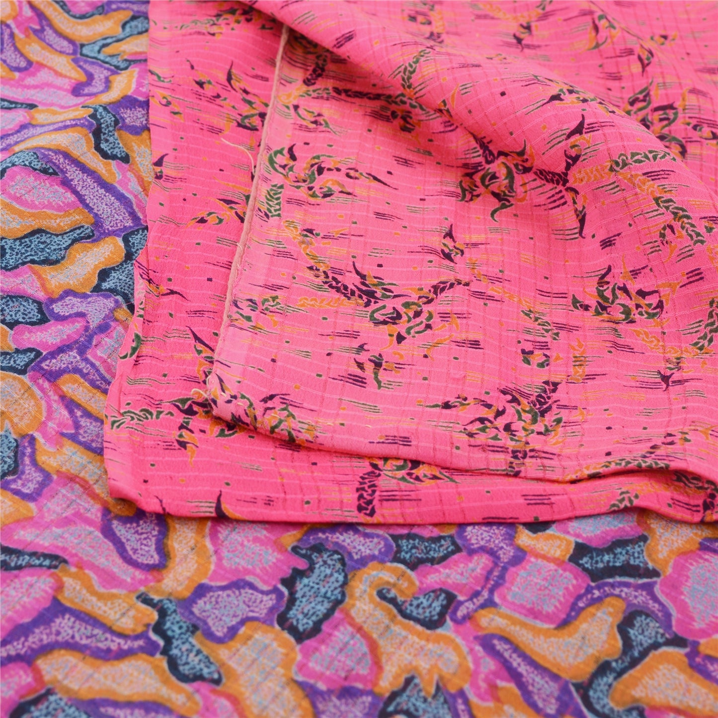 Sanskriti Vintage Sarees Pink Pure Georgette Silk Printed Sari 6yd Craft Sustainable Fabric