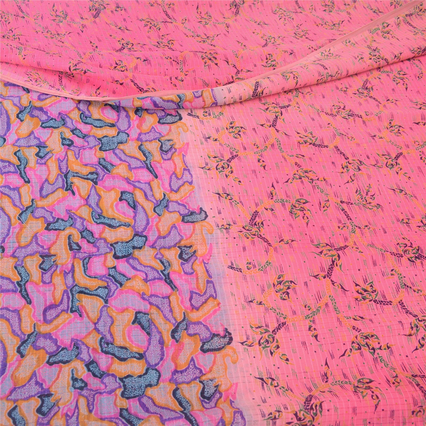 Sanskriti Vintage Sarees Pink Pure Georgette Silk Printed Sari 6yd Craft Sustainable Fabric