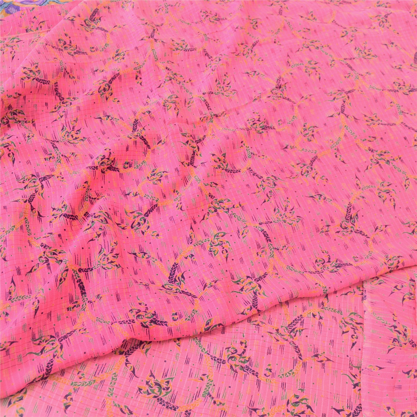 Sanskriti Vintage Sarees Pink Pure Georgette Silk Printed Sari 6yd Craft Sustainable Fabric