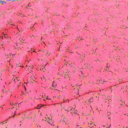 Sanskriti Vintage Sarees Pink Pure Georgette Silk Printed Sari 6yd Craft Sustainable Fabric