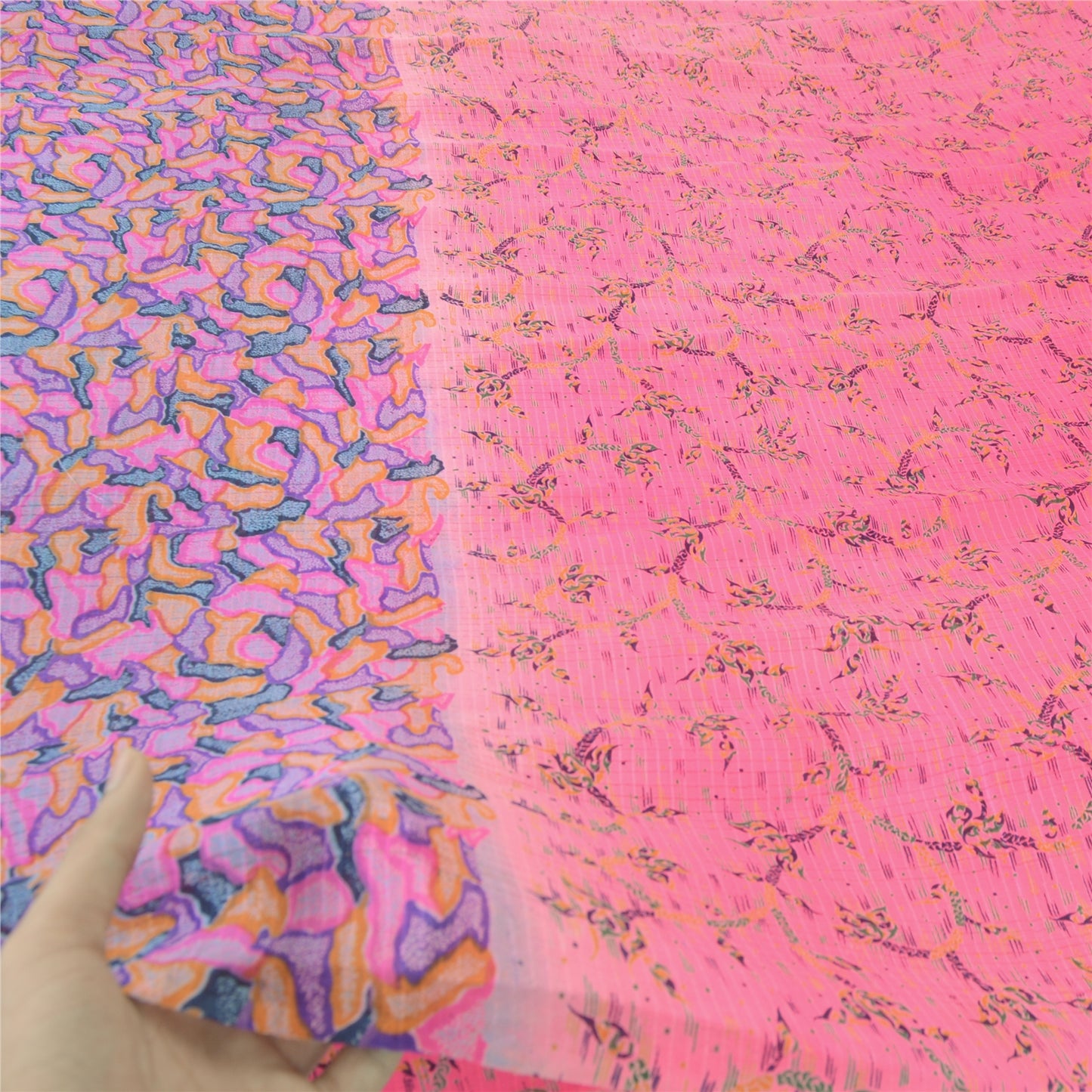 Sanskriti Vintage Sarees Pink Pure Georgette Silk Printed Sari 6yd Craft Sustainable Fabric