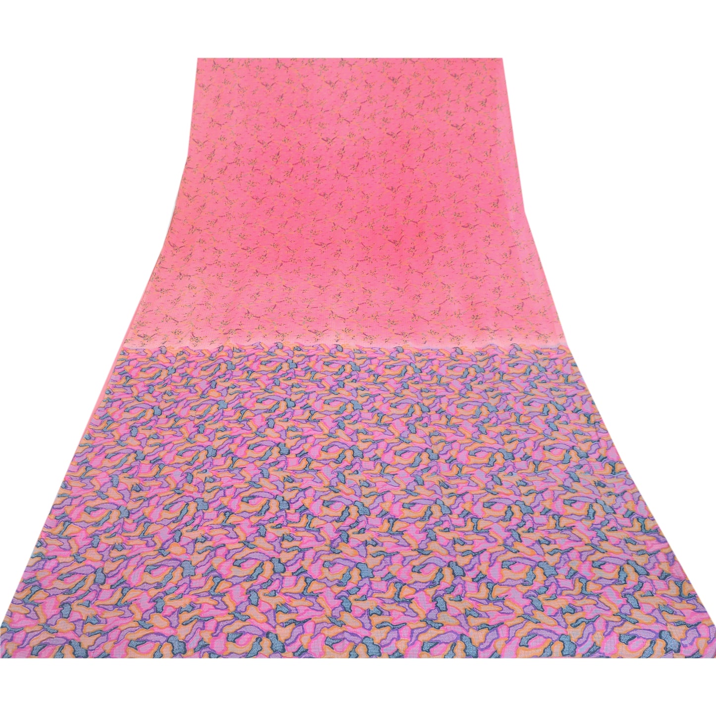 Sanskriti Vintage Sarees Pink Pure Georgette Silk Printed Sari 6yd Craft Sustainable Fabric