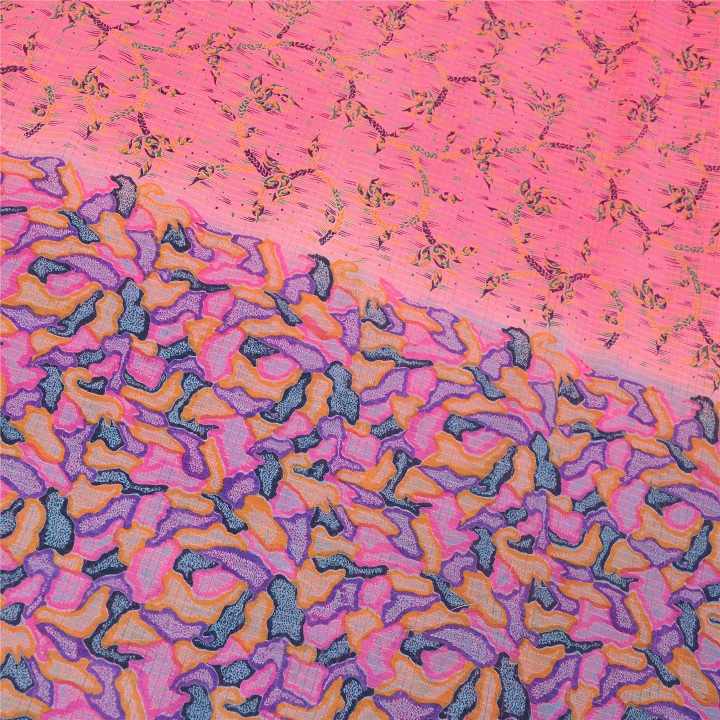 Sanskriti Vintage Sarees Pink Pure Georgette Silk Printed Sari 6yd Craft Sustainable Fabric