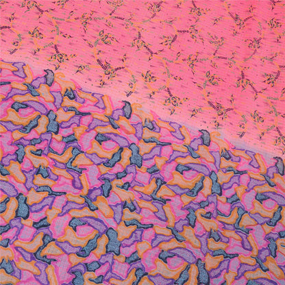 Sanskriti Vintage Sarees Pink Pure Georgette Silk Printed Sari 6yd Craft Sustainable Fabric