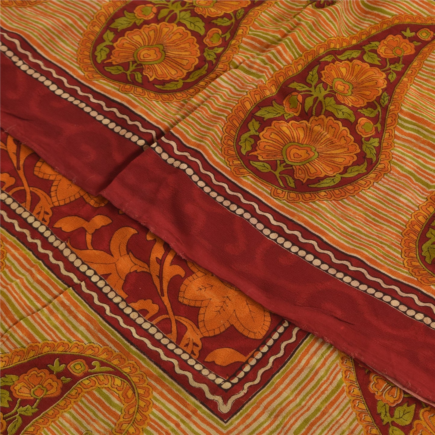 Sanskriti Vintage Sarees Pure Georgette Red/Orange Printed Sari 5yd Craft Sustainable Fabric
