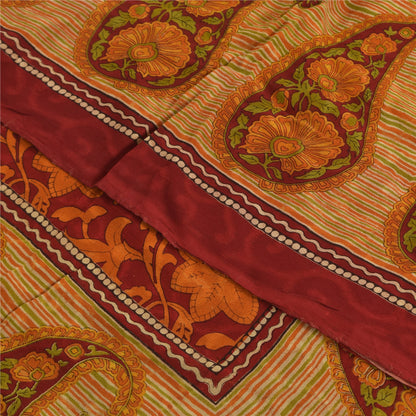 Sanskriti Vintage Sarees Pure Georgette Red/Orange Printed Sari 5yd Craft Sustainable Fabric